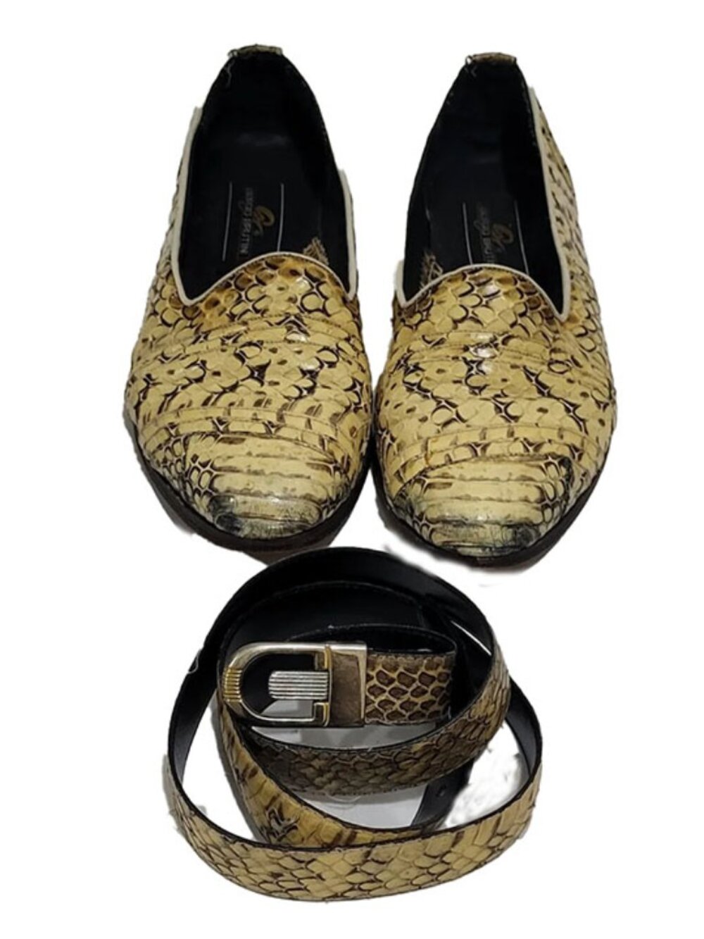 Vtg Giorgio Brutini Genuine Python Snakeskin Loafers & Matching Belt Set 9